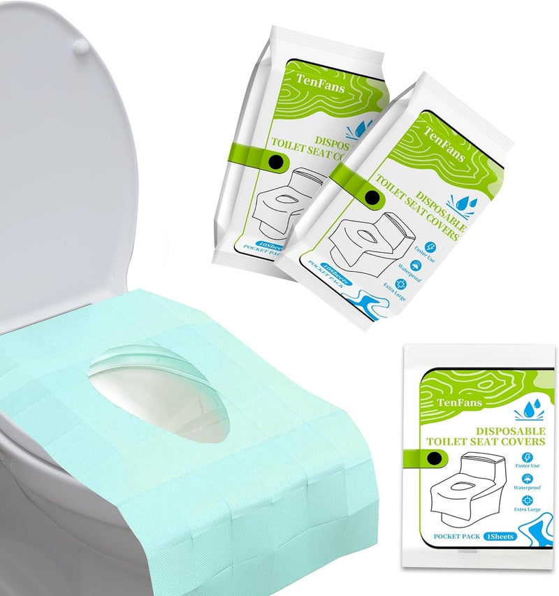 TenFans Toilet Seat Covers Disposable - 20 Count Individually Travel Pack - Sticker Free Faster Use - Waterproof XL Covers for Adults and Kids - Travel Accessories Public Restrooms, Camping, Airplane - Image 1